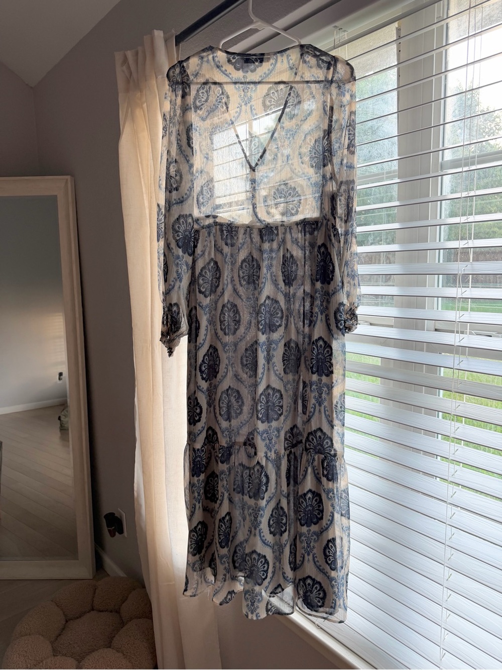 Zara Blue and White Paisley Sheer Maxi Dress